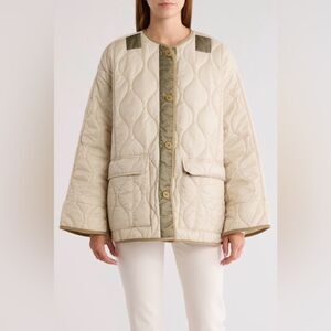Hudson Jeans Natural Olive Trim Oversized Liner Quilted Puffer Jacket L NWT